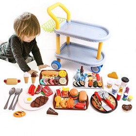 RuiDaXiang Fchariot pour Enfants Jouets,Jeux de rôle pour Enfants Grands Jouets de Voiture à Manger et Nourriture 98pcs Cuisi