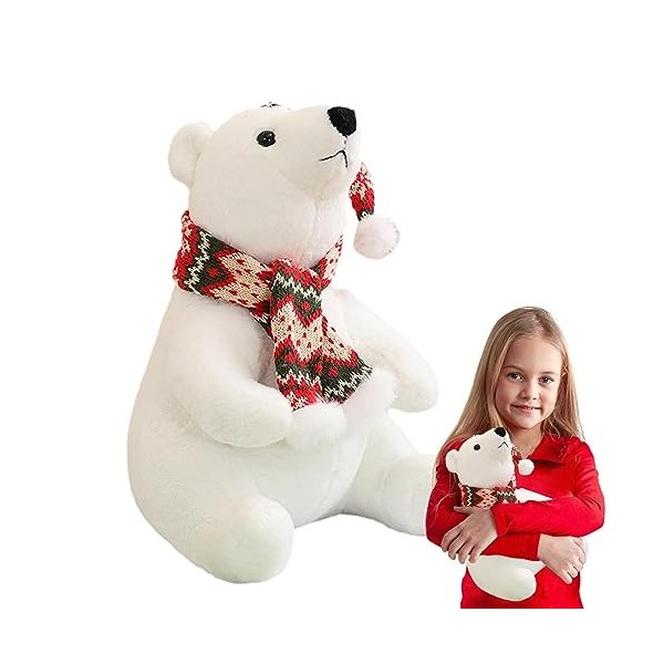 Ibuloule Animal en Peluche Ours Polaire,Animal en Peluche Noël | Ours Polaire Doux et givré, Animal en Peluche noël avec écha