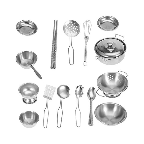 Lot de 16 Jouet Accessoire Cuisine Enfant Kits de casseroles et poêles en Acier Inoxydable Jouet de Simulation de Cuisine pou