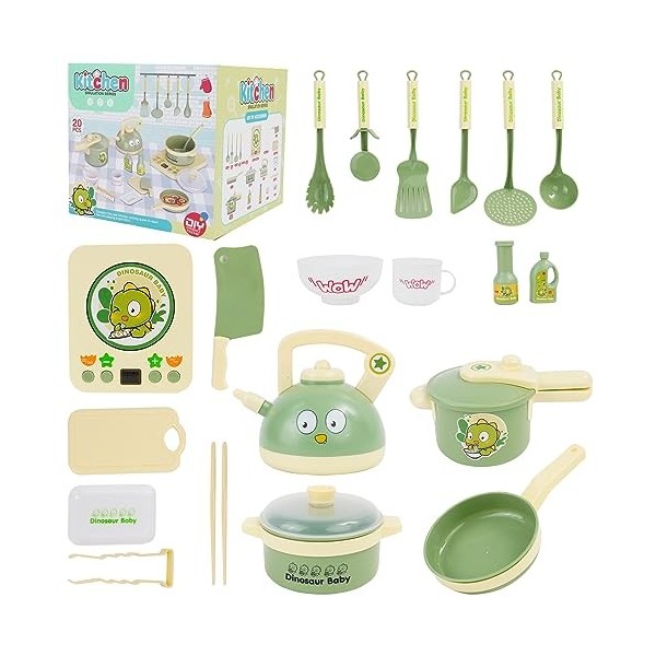 Arkyomi Cuisine Enfant Jouet 20 pièces Accessoire Cuisine Enfant kit,Jeux de Cuisine Jouet avec Plaque à Induction Casserole 