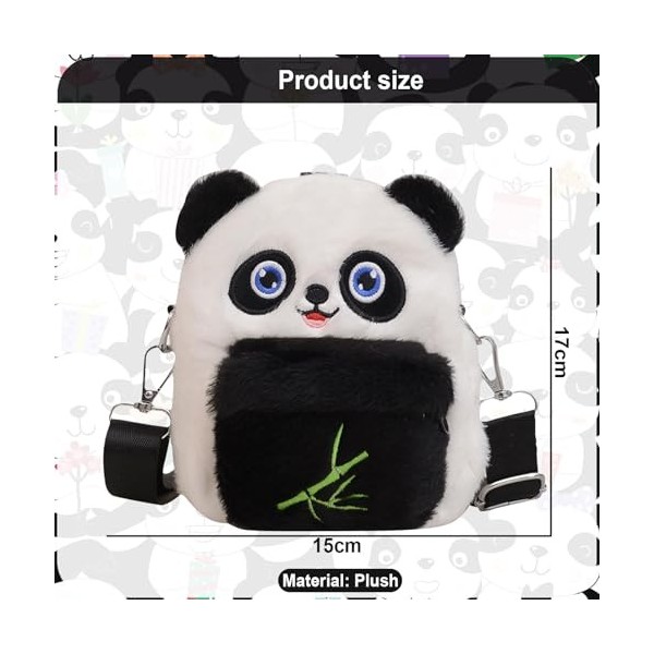 Panda Sac à Bandoulière Sac en peluche pour enfants Dessin Animé Fille Peluche Panda Sac à Bandoulière avec Bretelles Réglabl