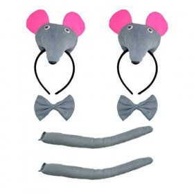 TOYANDONA Lot de 2 costumes de souris pour enfant - En peluche - Rat, bandeau, queue de bowtie - Pour carnaval, festival, ann