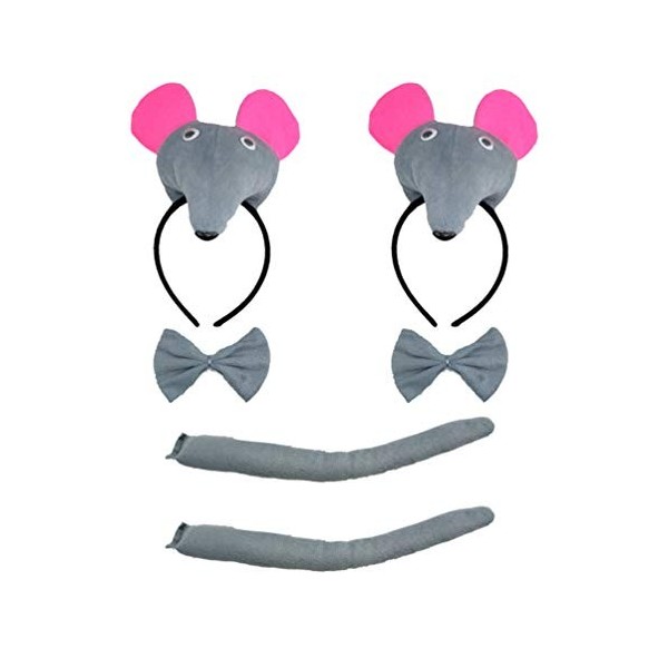 TOYANDONA Lot de 2 costumes de souris pour enfant - En peluche - Rat, bandeau, queue de bowtie - Pour carnaval, festival, ann