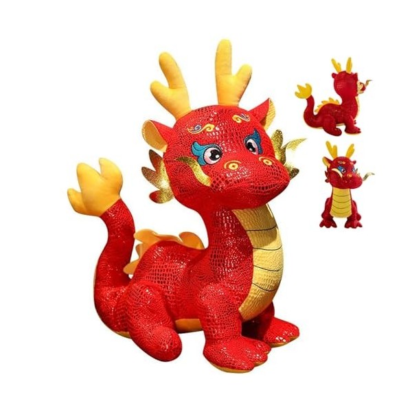 Dragons en Peluche 3D 2024 Dragon de Nouvel an Chinois 11,8 Pouces de Hauteur Zodiaque Dragon en Peluche Jouet Rouge Dragon d