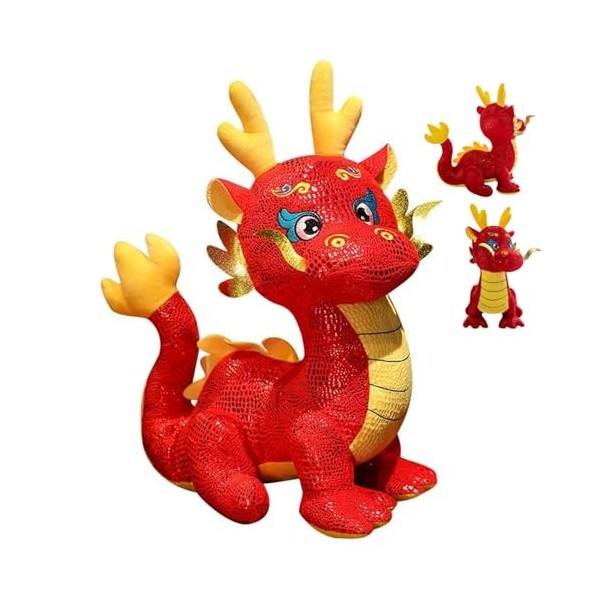 Dragons en Peluche 3D 2024 Dragon de Nouvel an Chinois 11,8 Pouces de Hauteur Zodiaque Dragon en Peluche Jouet Rouge Dragon d