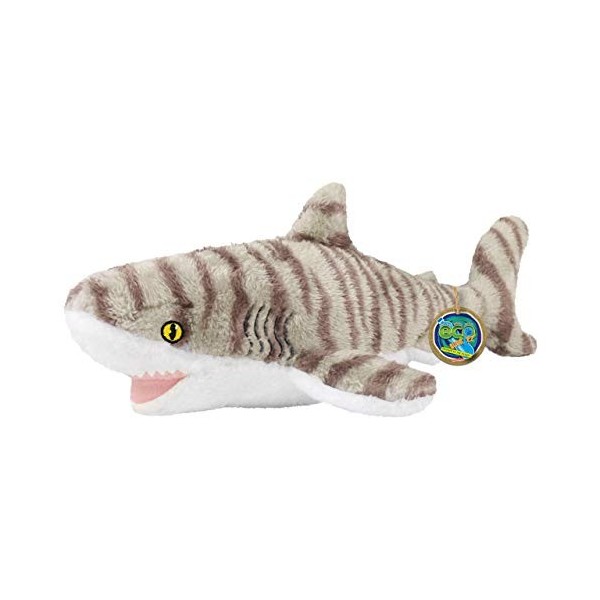 EcoBuddiez - Requin Tigre de Deluxebase. Peluche Douce Moyenne de 41cm Faite de Bouteilles en Plastique Recyclées. Cadeau Cal