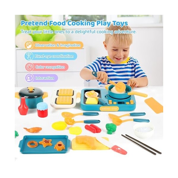 Ensemble daccessoires de cuisine de jeu, 42 pièces, jouets de cuisine pour faire semblant de nourriture avec table de cuisso