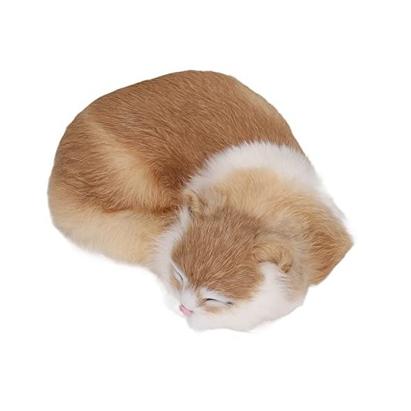 Figurine de Chat Endormi à Fourrure, Statue de Chat couché en Peluche, Simulation Réaliste, Modèle de Chat Décoratif Moelleux