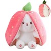 Qihuyi Peluche Lapin Fraise,Pochette Farcie Peluche Lapin Fraise Animal | Oreiller en Peluche Doux Lapin réversible en Lapin 