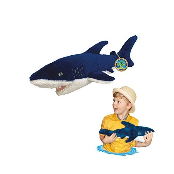 EcoBuddiez - Requin Mako de Deluxebase. Peluche Douce Moyenne de 40cm Faite de Bouteilles en Plastique Recyclées. Cadeau Cali