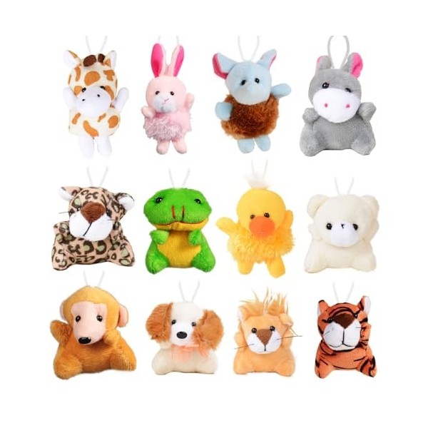 GEBETTER 12Pcs Mini Animaux en Peluche Jouet Décoration Porte-Clé Pendentif Cadeau Anniversaire Fête Enfant Noël Pâque pour G