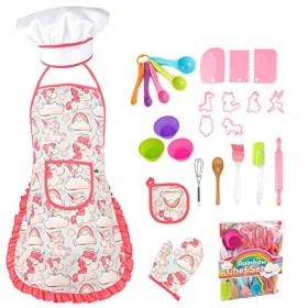 Ensemble de 26 pièces pour enfants comprenant tablier, chapeau de chef, gants, moules à cupcakes en silicone, tasse à gâteau,