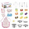 Accessoire Cuisine Enfant, 30pcs Ensemble de Pots et Casseroles Jouets de Cuisine avec Tablier, Toque, Gant, Fruits, Légumes,