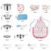 Accessoire Cuisine Enfant, 30pcs Ensemble de Pots et Casseroles Jouets de Cuisine avec Tablier, Toque, Gant, Fruits, Légumes,