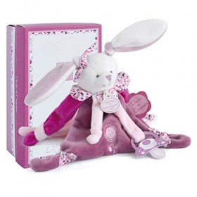 Doudou et Compagnie - Doudou Attache Tétine, Sucette - Lapin Cerise Rose - Boite Cadeau - 17 Cm - Idée Cadeau de Naissance Fi