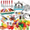 Accessoires de cuisine de jeu, jouets en plastique, set de cuisine avec casseroles et poêles en acier inoxydable