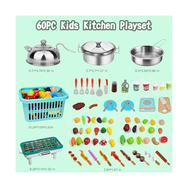 Accessoires de cuisine de jeu, jouets en plastique, set de cuisine avec casseroles et poêles en acier inoxydable