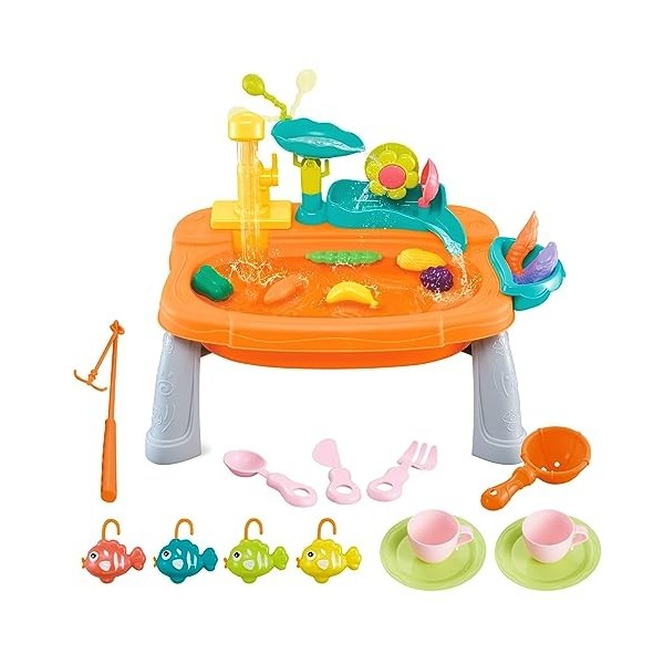 Table de jeu deau pour enfants - Lavabo de cuisine de jeu - Jouet de jeu pour lave-vaisselle avec robinet amélioré - Jouet d