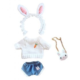 niannyyhouse 20 cm en peluche, vêtements de poupée, lapin, coiffe, pantalon, sac à dos, pull, carotte, figurines, accessoires