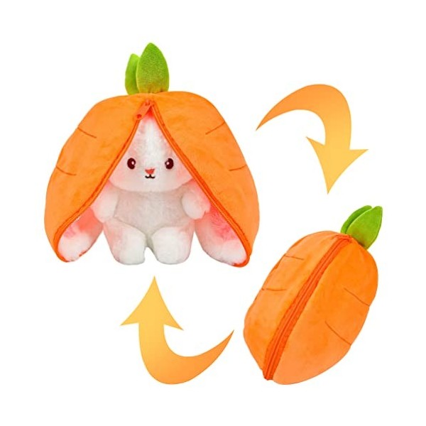 Vibbang Jouets Peluche Lapin, Peluche Lapin Enveloppé dans des Cadeaux de Carotte ou de Fraise, Lapin De Pâques en Peluche Mi