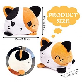 Reversible Chat en Peluche Jouets à Double Face, Mignonne Emotion Cadeaux de Jouets Créatifs pour Enfants, Famille Jaune 