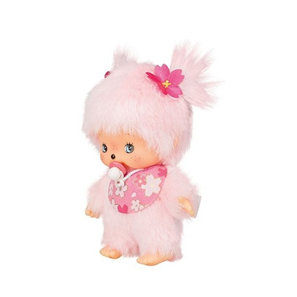 Sekiguchi 242443-Original Bebichhichi Fille Cerisier, en Peluche Rose, avec Bavoir et nattes avec Fleurs, Environ 15 cm, 2424