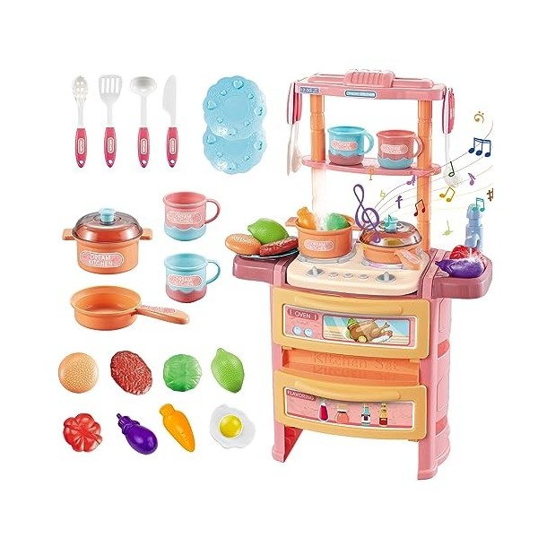 RedCrab Cuisine Enfants mit 21 Accessoires, 56cm Cuisine Enfant Ensemble de Jeu de Cuisine avec Fonction Lumière, Son et Pulv