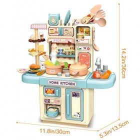 deAO 33 Pièces Cuisine pour Enfant,Kits De Cuisine À Jouer,Semblant Jouer Jouet Cuisine avec Son Et Lumière Cuisinière Évier 