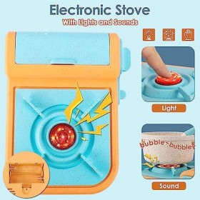 BUYGER Accessoire Cuisine Enfant avec Lumière et Son Cuisinière, Kit Ustensile Cuisine Pots et Casseroles Enfant Jouet Access