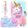 Anyfirst Licorne Journal Intime Fille en Peluche avec Clé et Cadenas, Set de A5 Carnet Secret Fille en Peluche, Journal Intim