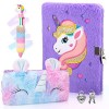 Anyfirst Licorne Journal Intime Fille en Peluche avec Clé et Cadenas, Set de A5 Carnet Secret Fille en Peluche, Journal Intim