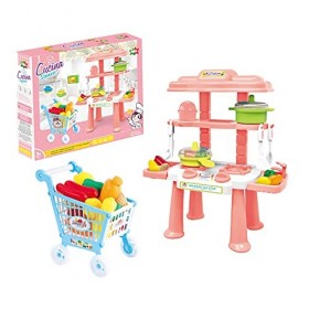 Play Kitchen Playset Pretend Food - 31 pièces - Jouets de cuisine roses pour tout-petits - Accessoires de jouets - Kit de jeu