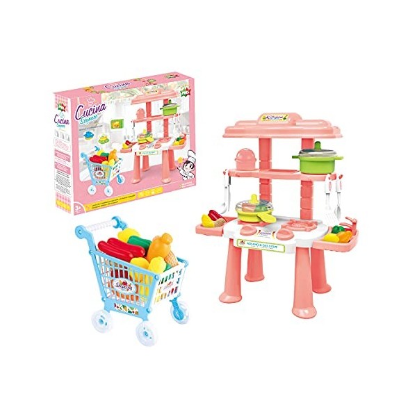 Play Kitchen Playset Pretend Food - 31 pièces - Jouets de cuisine roses pour tout-petits - Accessoires de jouets - Kit de jeu