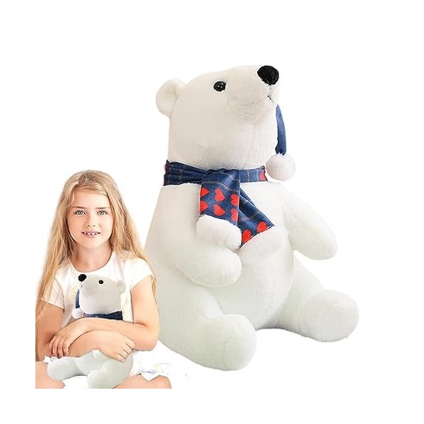 Joyivike Animal en Peluche Ours Polaire,Noël Ours Polaire | Ours Polaire Blanc en Peluche Mignon avec écharpe, Animal en Pelu