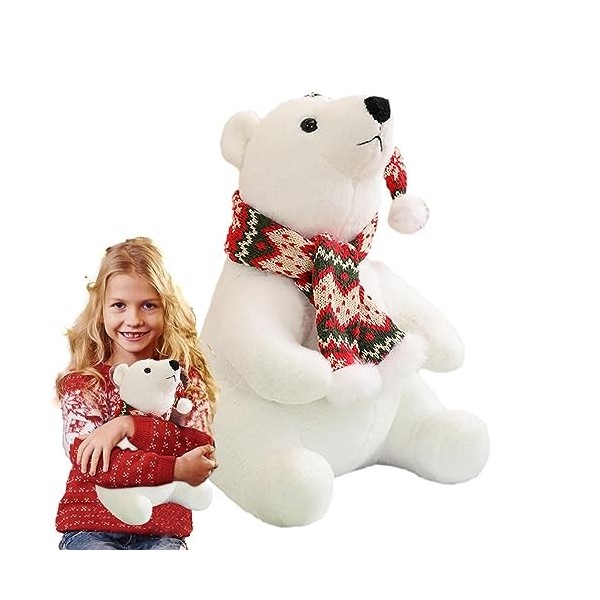 Joyivike Animal en Peluche Ours Polaire,Noël Ours Polaire | Ours Polaire Blanc en Peluche Mignon avec écharpe, Animal en Pelu