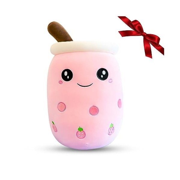 Yuragim Jouet en peluche souple pour enfants - Motif thé aux perles - 25 cm - Cadeau danniversaire - Rose fraise