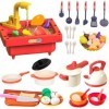 Herenear Ensemble de Evier Enfant, 41 Pièces Ustensiles de Cuisine Enfant, Ensemble de Dinette Enfant avec Jouets Fruits et L