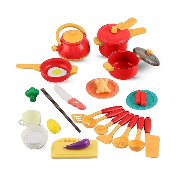 Accessoire Cuisine Enfant Jouet, Accessoire Dinette Enfant, Ustensiles de Cuisine Jouets, Accessoires de Cuisine Jouet avec C