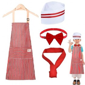 4 PièCes Tablier De Cuisine Pour Enfants,Tablier De Cuisine De Cuisine,Tablier Pour Enfants Et Toque De Chef,Toque De Chef, T