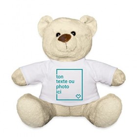 Spreadshirt Créez Votre Propre Nounours Personnalisé avec Texte ou Photo Imprimée Nounours, Taille Unique, Blanc