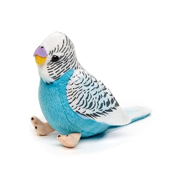 Uni-Toys - Perruche ondulée Bleue avec Voix gazouillante - 12 cm Hauteur - Oiseau – Peluche, Doudou