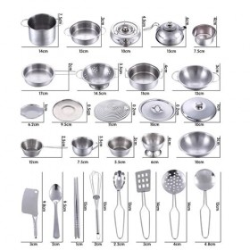 16 Pièces Daccessoires de Cuisine, Accessoires de Cuisine de Jeu Ustensiles de Cuisine en Acier Inoxydable, Casseroles et Po