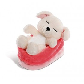 NICI- Peluche Sleeping Puppies Chien 12 cm, crème, dans Un Panier Rouge et Rose, 48110, Beige