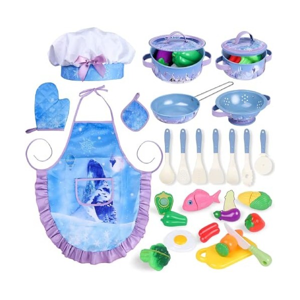 Magic4U Ensemble de cuisine pour enfants avec costume de chef pour tout-petit, 28 pièces, accessoires de cuisine comprenant t
