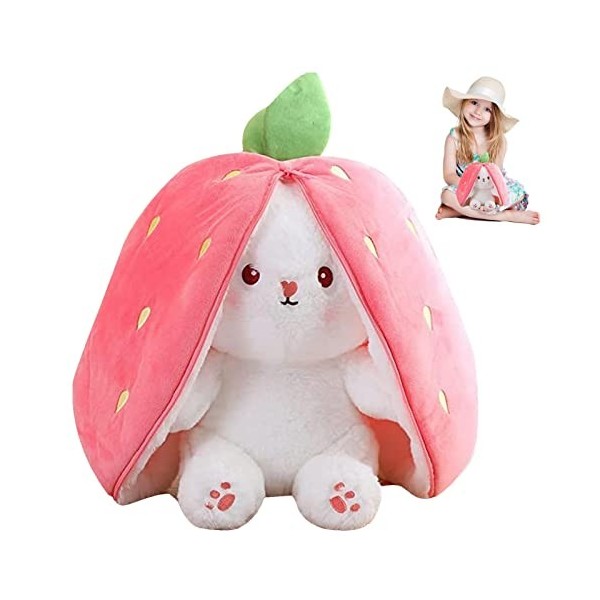 Joberio Peluche Lapin Fraise | Poupée en Peluche Lapin Pâques en Peluche - Oreiller en Peluche Doux Lapin réversible en Forme