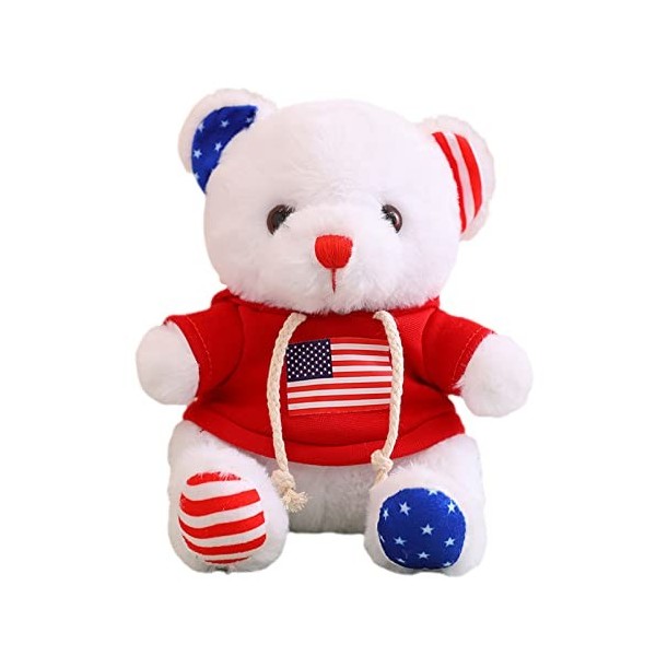 ANFUTON Décoration du 4 juillet Ours en peluche patriotique 25,4 cm Drapeau national américain imprimé Ours en peluche capuc