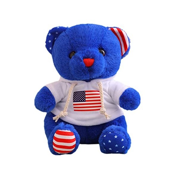 ANFUTON Décoration du 4 juillet Ours en peluche patriotique 25,4 cm Drapeau national américain imprimé Ours en peluche capuc