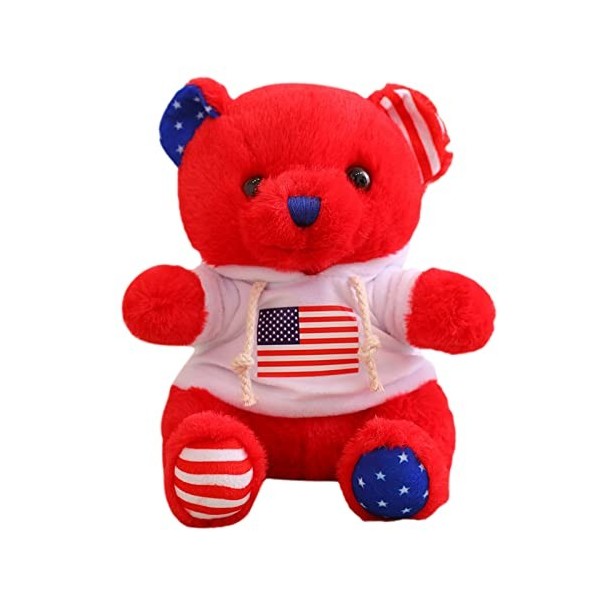 ANFUTON Décoration du 4 juillet Ours en peluche patriotique 25,4 cm Drapeau national américain imprimé Ours en peluche capuc