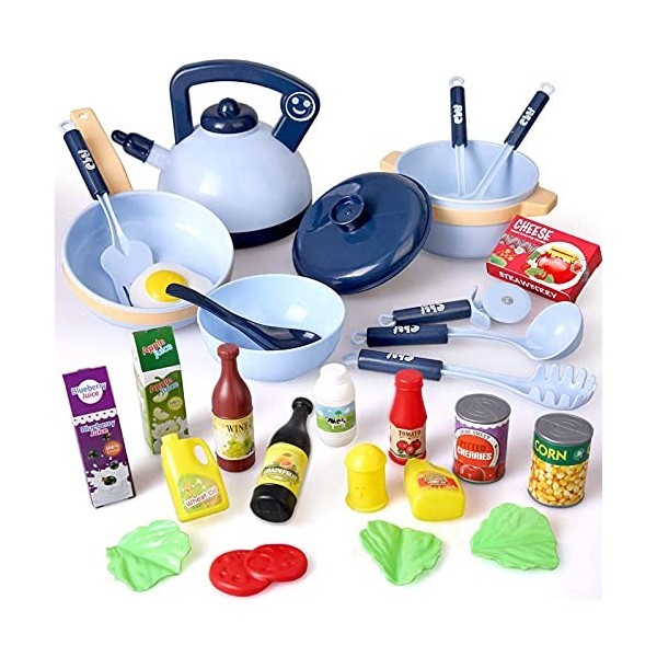 Veluoess 30 Pièces Jouet Cuisine pour Enfants,Jouet Aliment avec Pots Casseroles Ustensiles Cuisine et Accessoires Alimentair