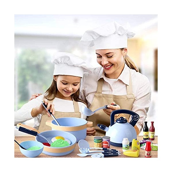 Veluoess 30 Pièces Jouet Cuisine pour Enfants,Jouet Aliment avec Pots Casseroles Ustensiles Cuisine et Accessoires Alimentair